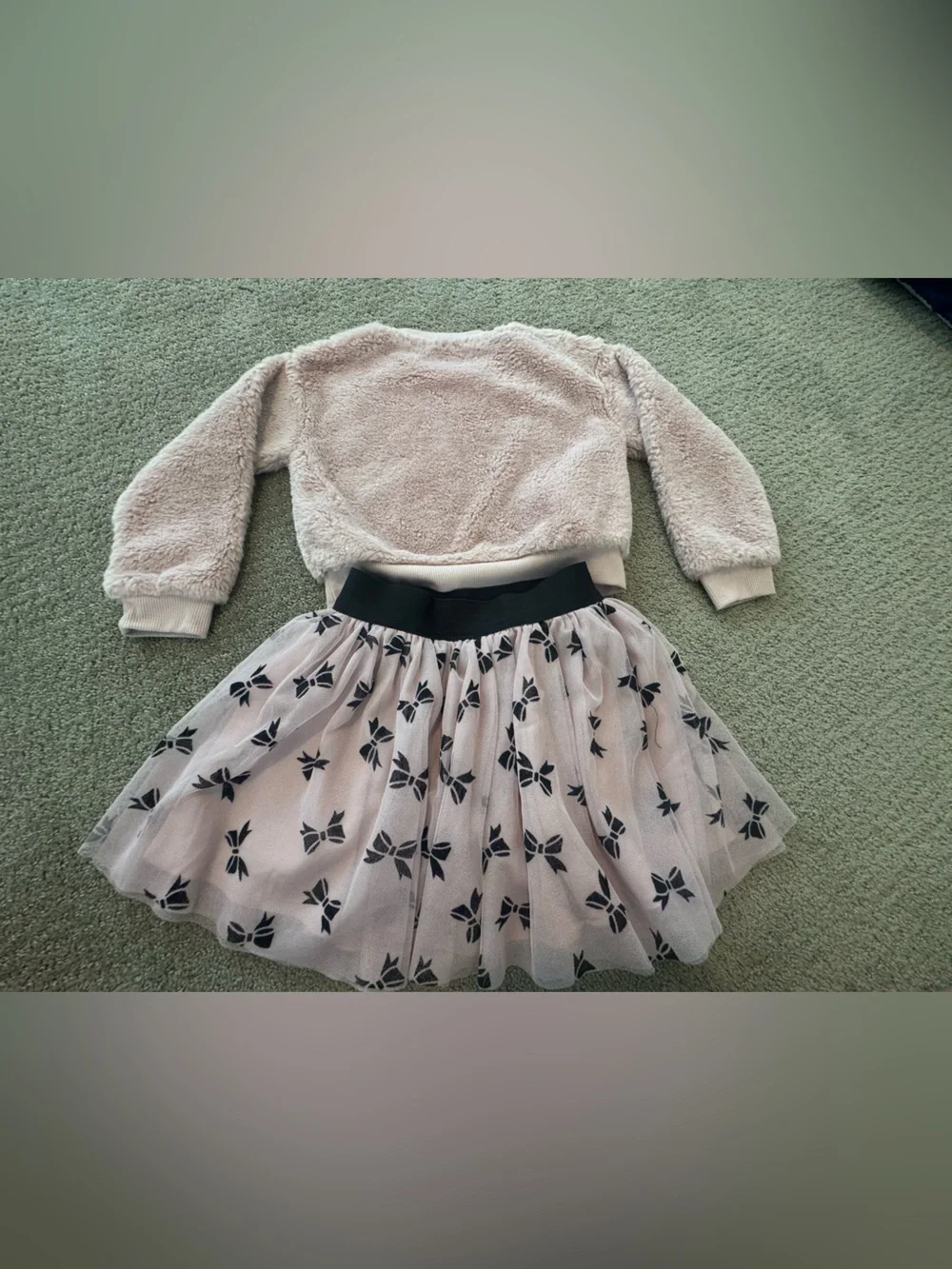 Girls Size 6 Blush Fleece Top & Bow-Print Tulle Skort Matching Set